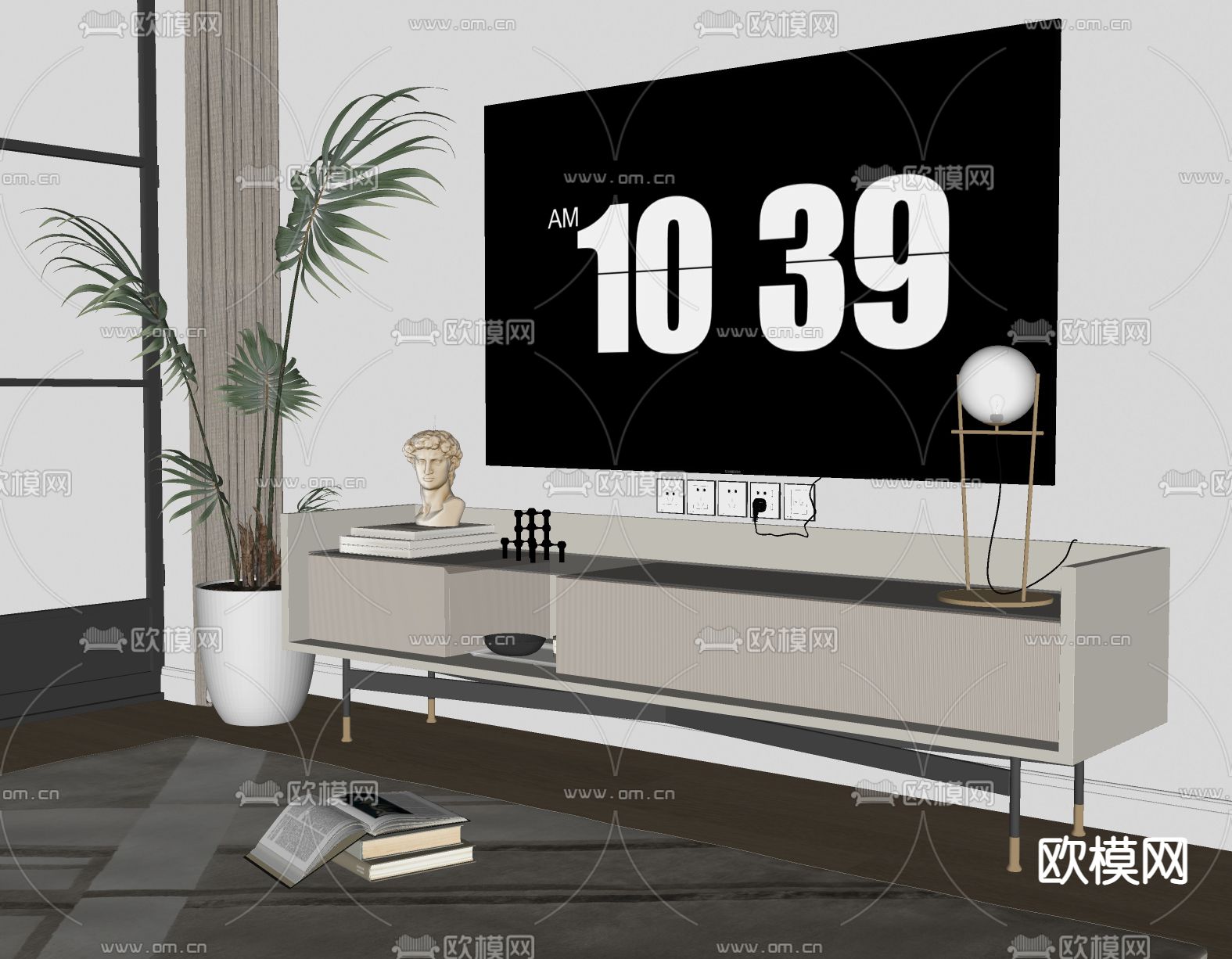 法式电视柜su模型