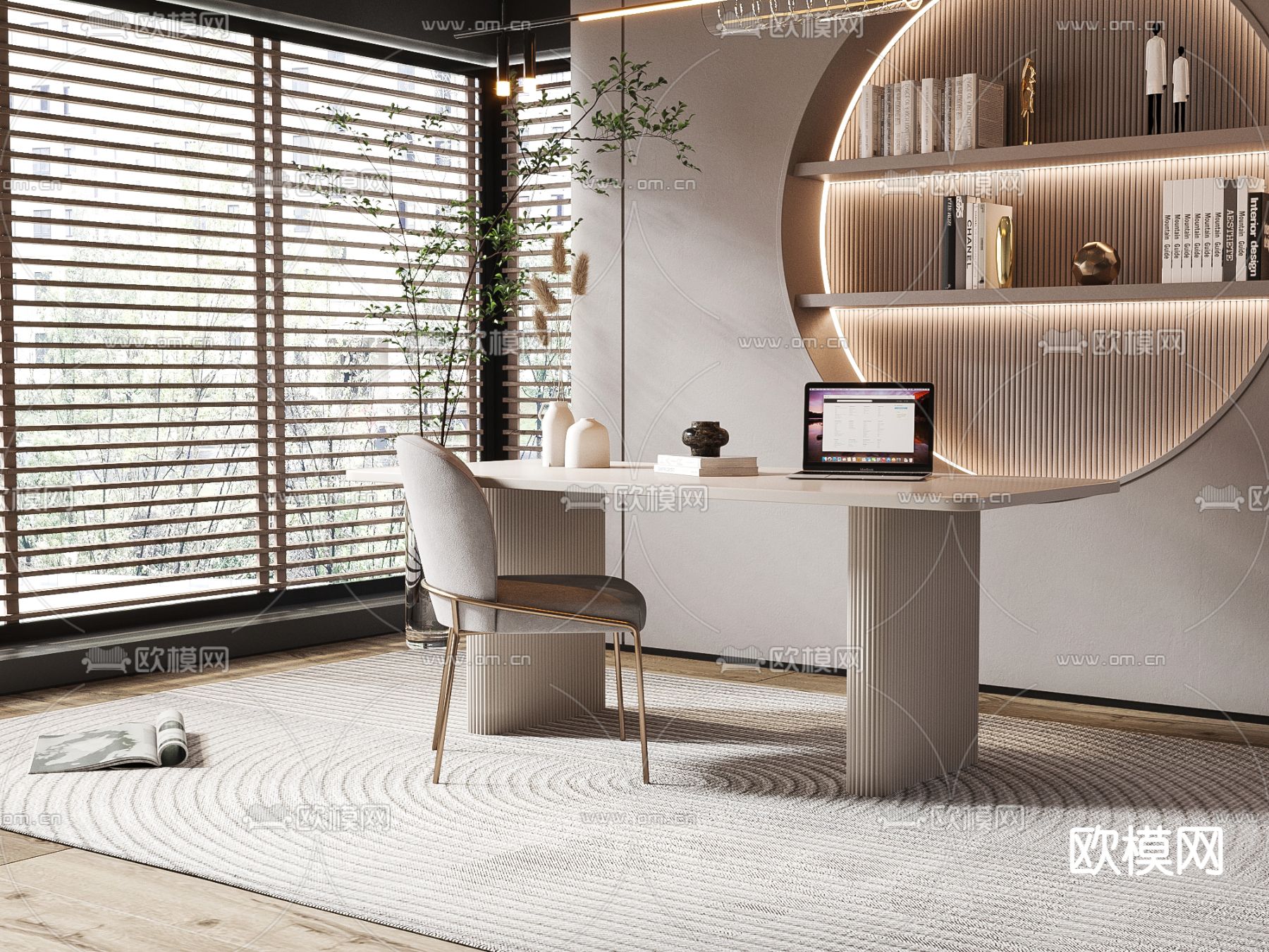 现代轻奢书桌椅su模型下载