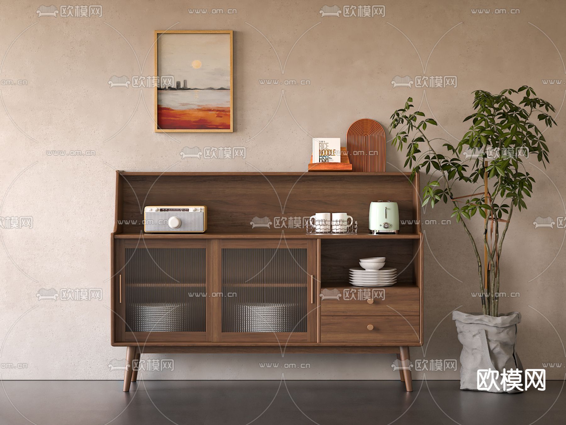 侘寂风餐边柜3d模型下载