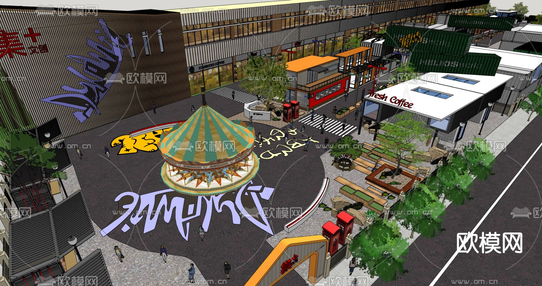 工业风咖啡吧 旋转木马su模型下载（渲染图4）