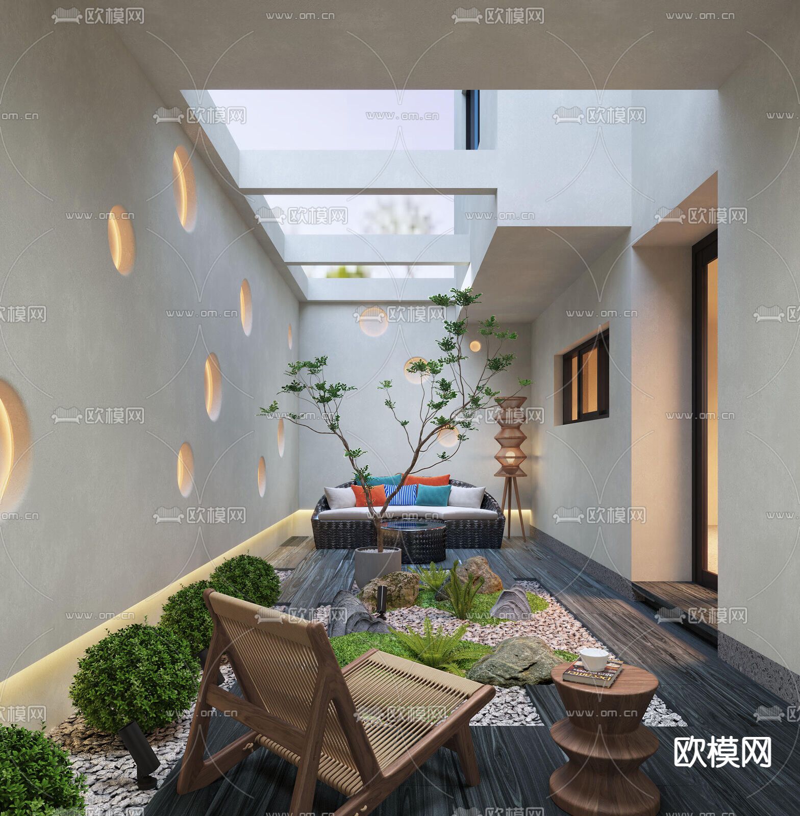 天井庭院景观su模型下载（渲染图1）