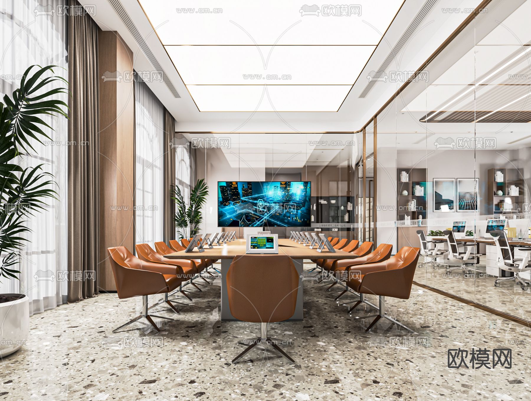 现代会议室su模型下载