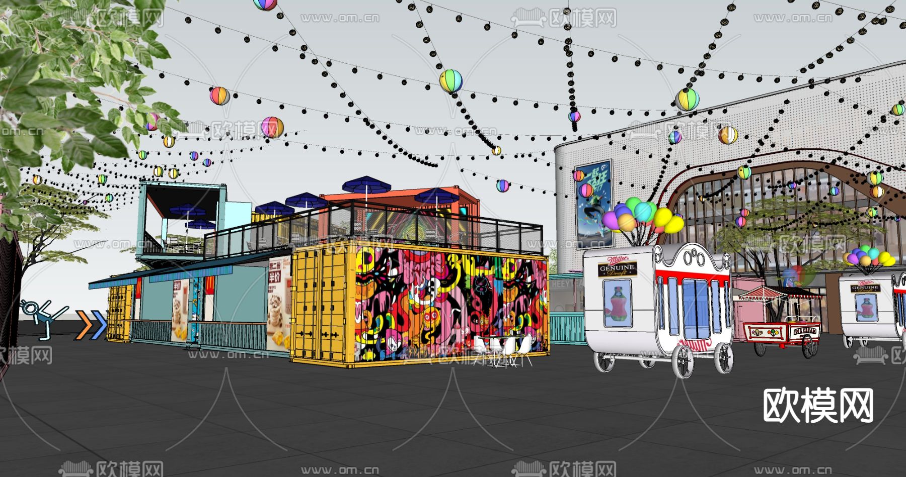 工业风 集装箱 商业街su模型下载（渲染图3）