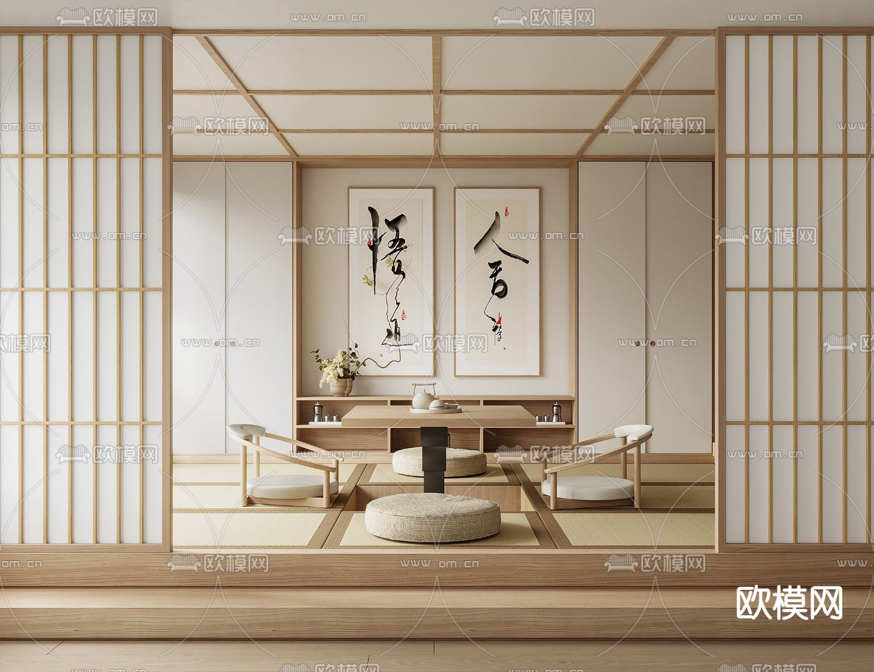 日式榻榻米茶室su模型