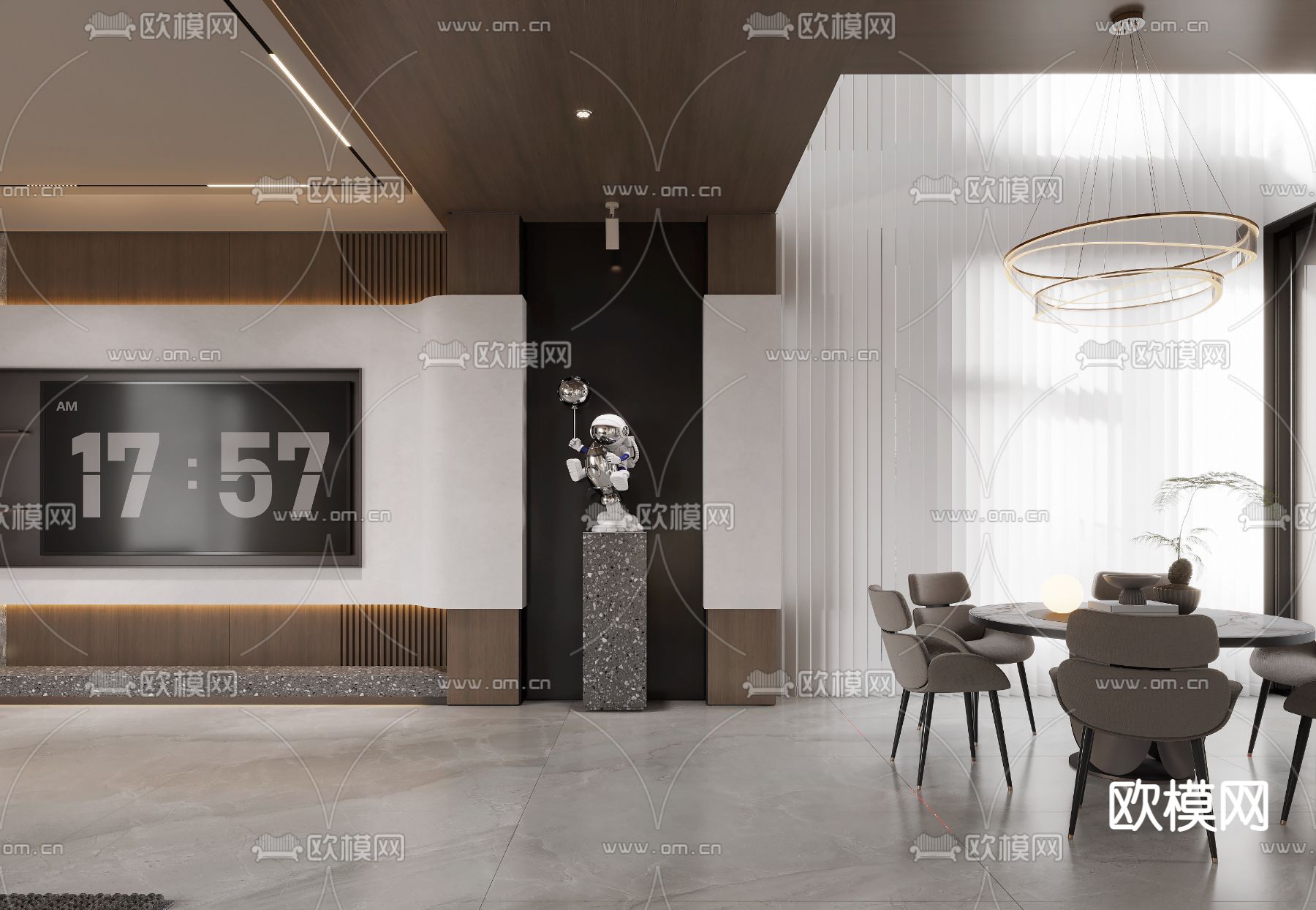 现代客厅 餐厅3d模型下载（渲染图2）