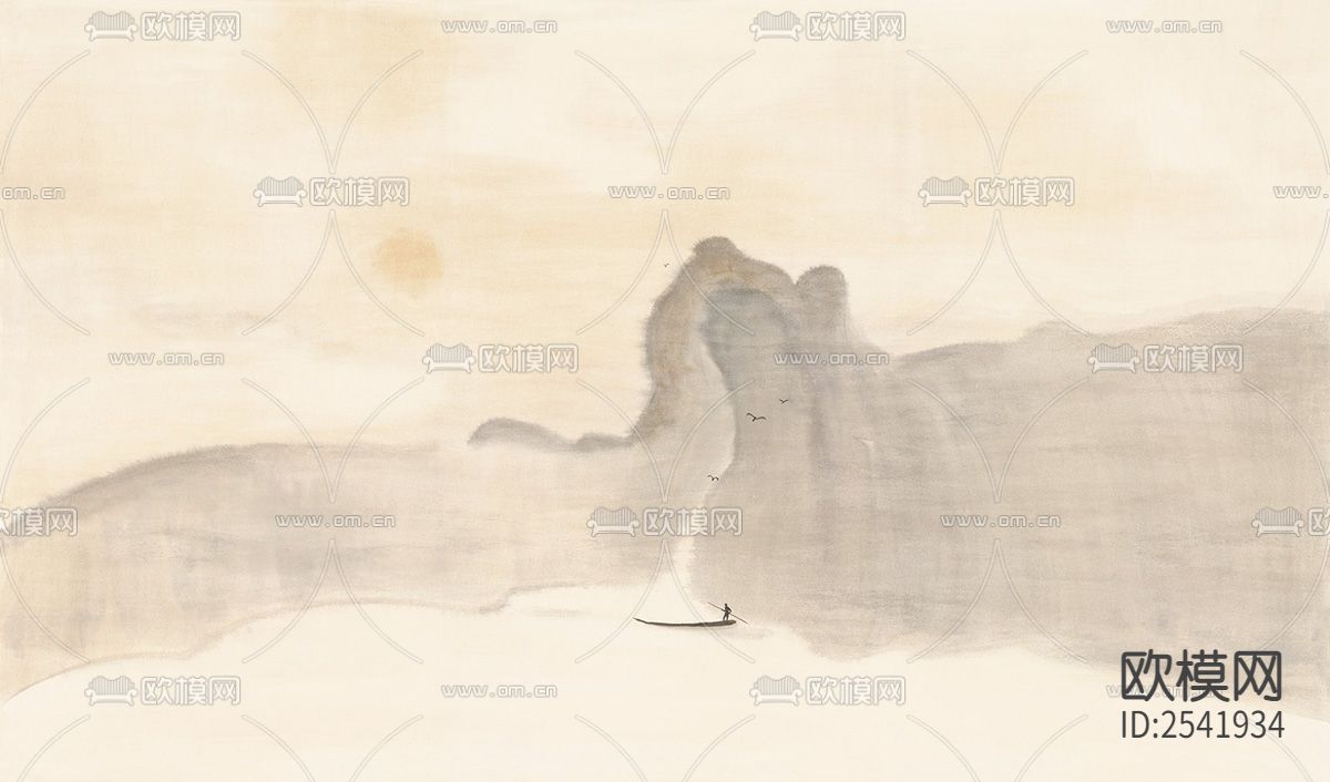 新中式山水壁画下载（渲染图3）