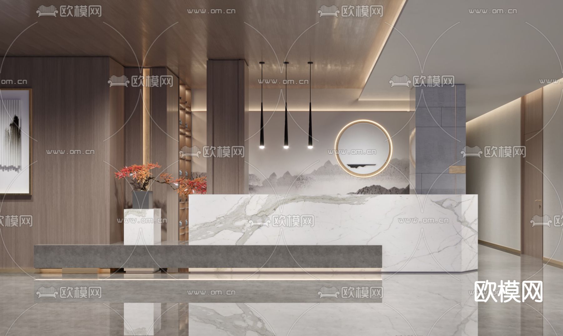 新中式前台 接待台3d模型下载