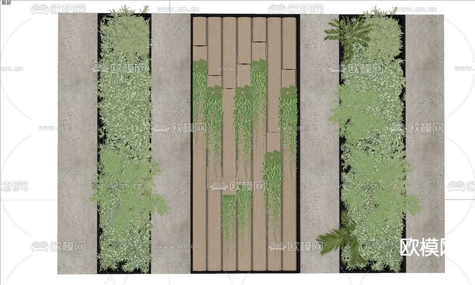 现代绿植墙su模型下载(渲染图2)