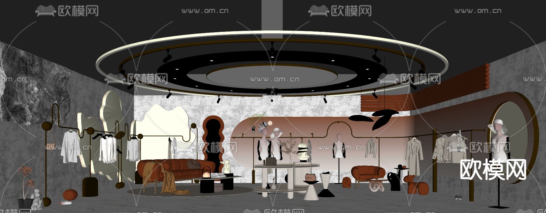 轻奢风服装店 女装店su模型下载（渲染图2）