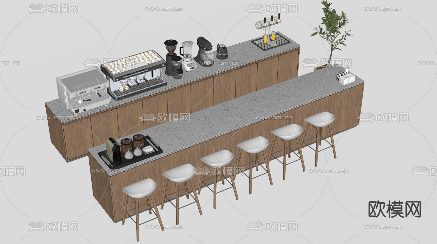 吧台桌椅su模型下载（渲染图2）
