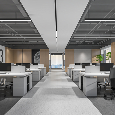  敞开式办公室su模型 