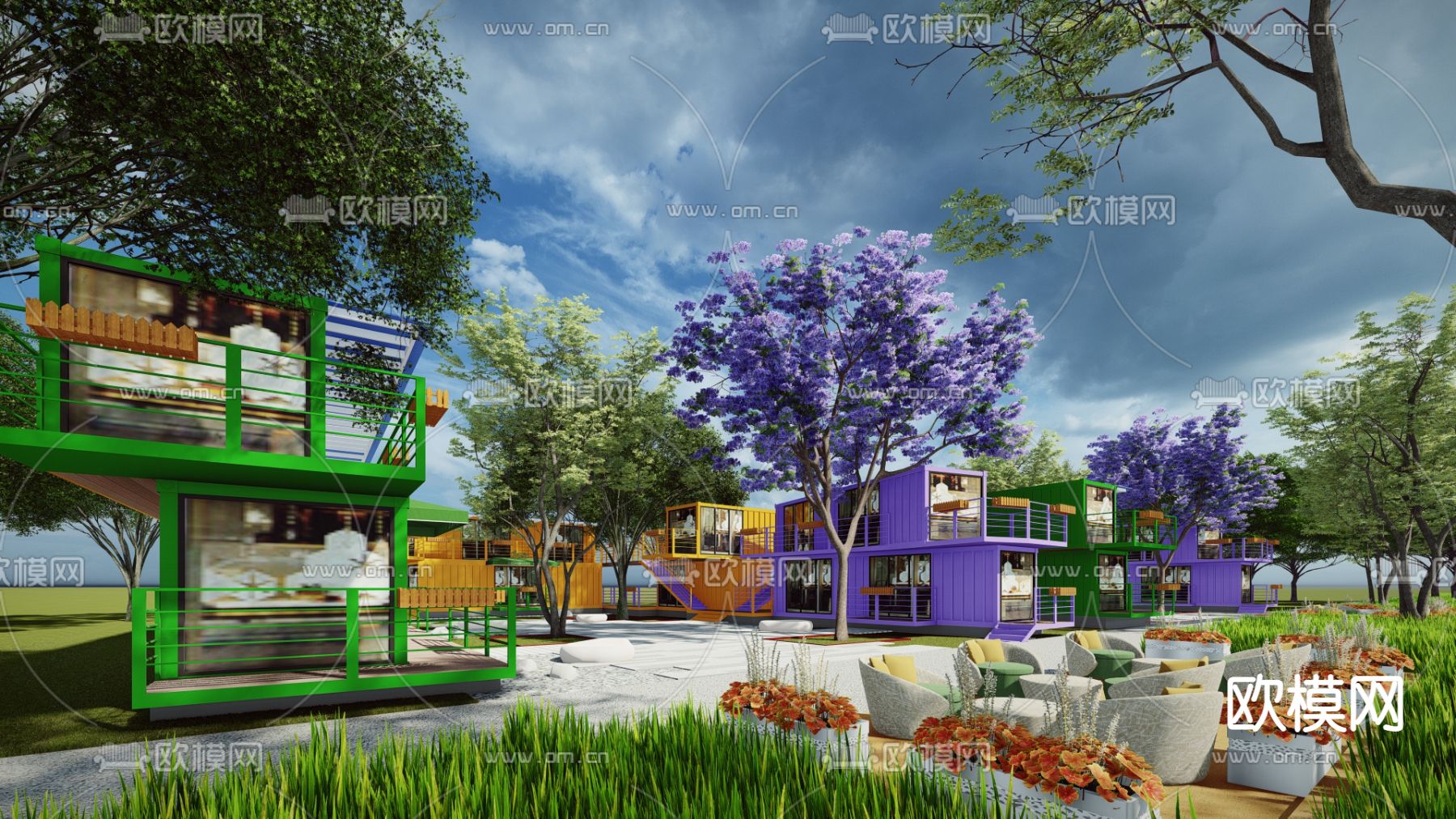 工业风集装箱外观su模型下载（渲染图3）