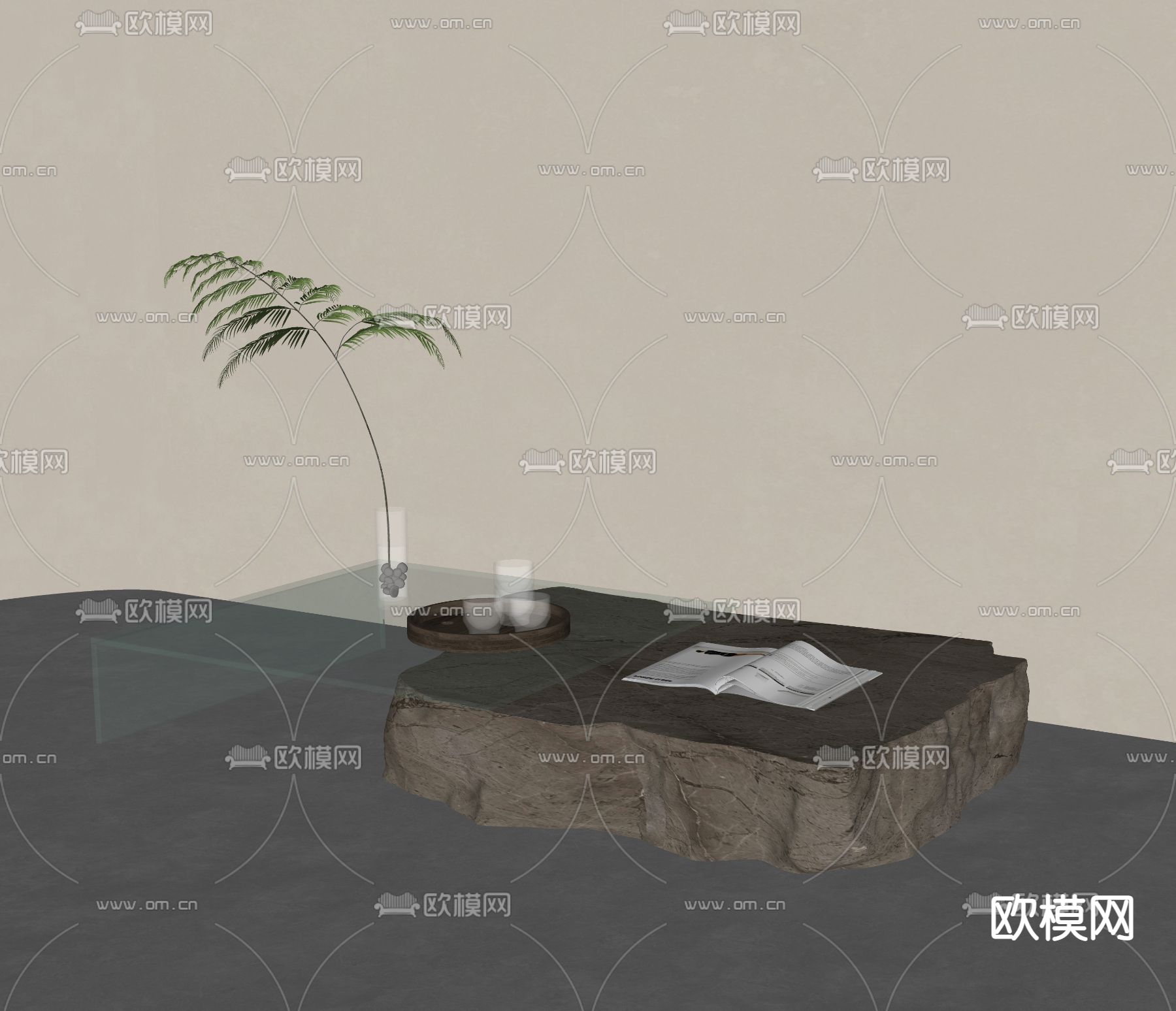 现代茶几su模型下载（渲染图2）