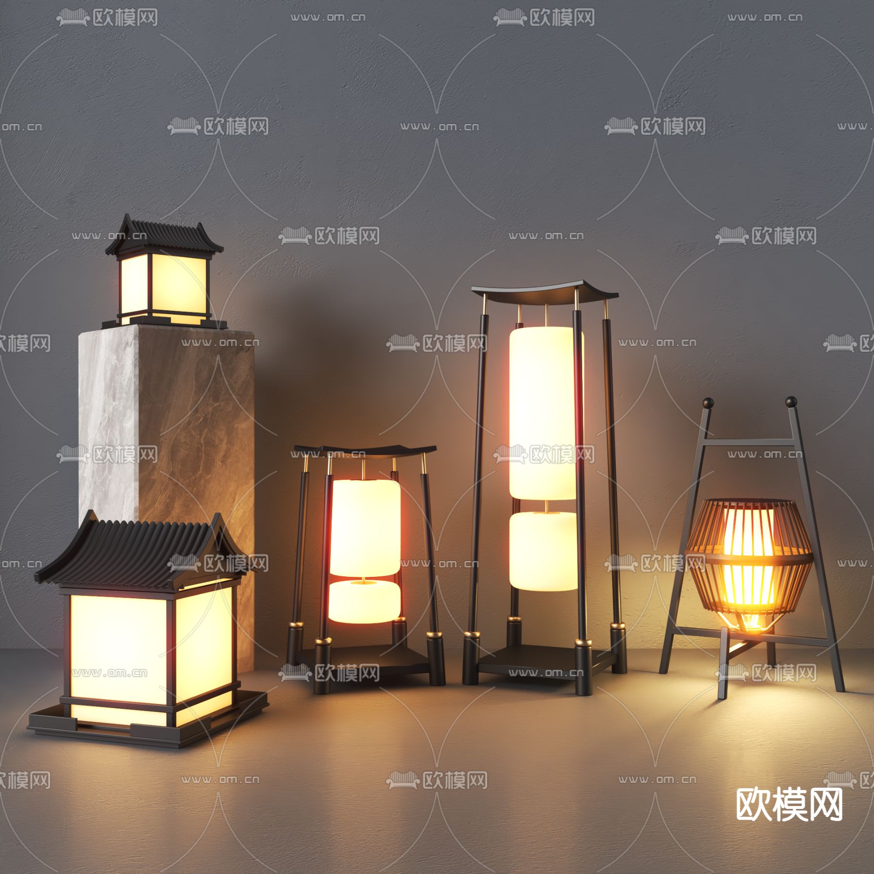 中式庭院灯 户外灯 草坪灯su模型下载（渲染图1）