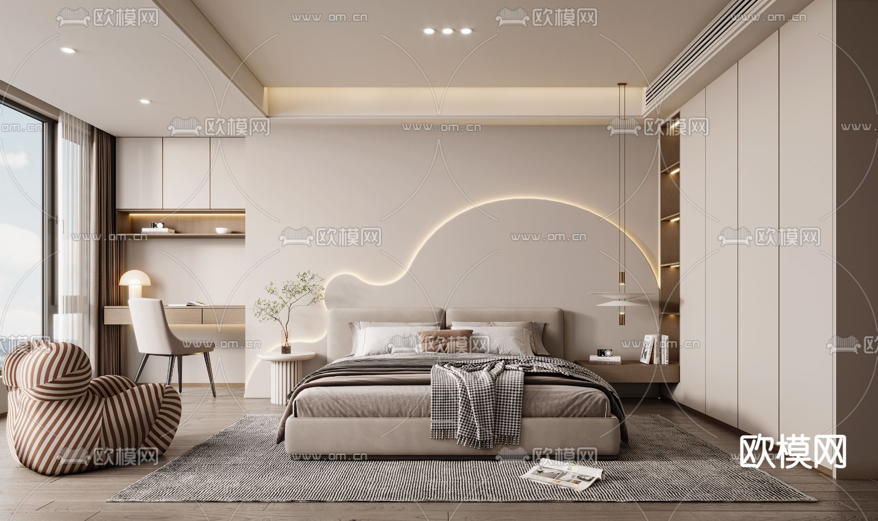 侘寂风卧室su模型下载（渲染图1）
