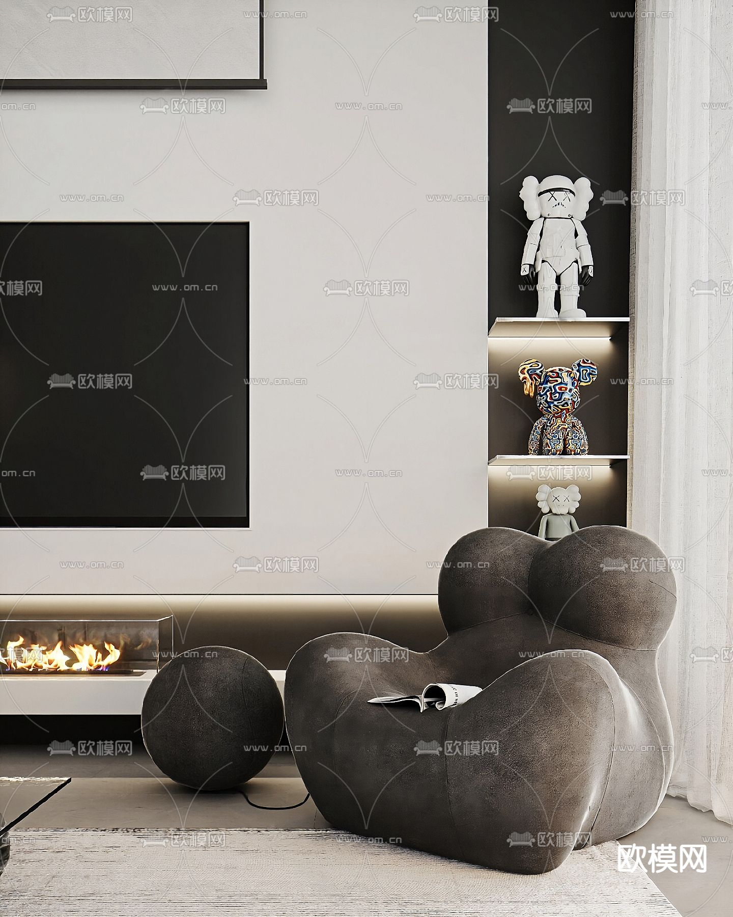 复式别墅客厅su模型下载（渲染图2）