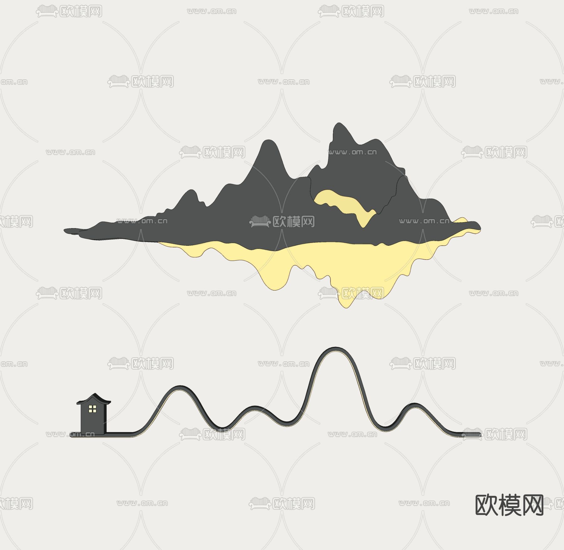 庭院壁灯 山脉壁灯su模型下载（渲染图2）