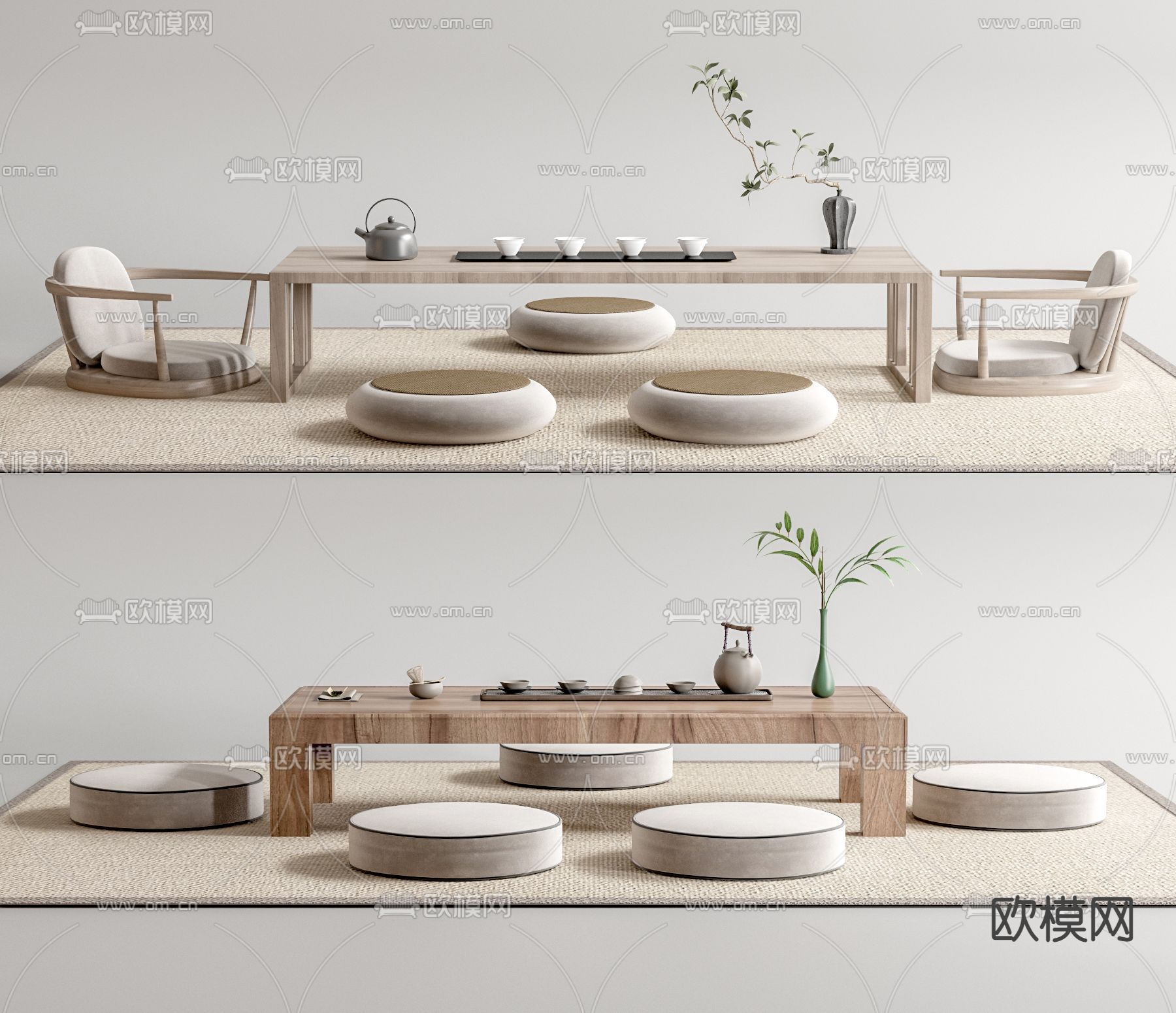 新中式茶桌 茶台3d模型下载