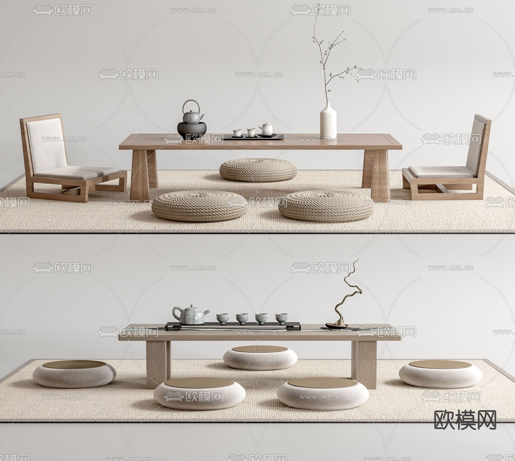 新中式茶桌 茶台3d模型下载_ID14003294_3dmax免费模型-欧模网