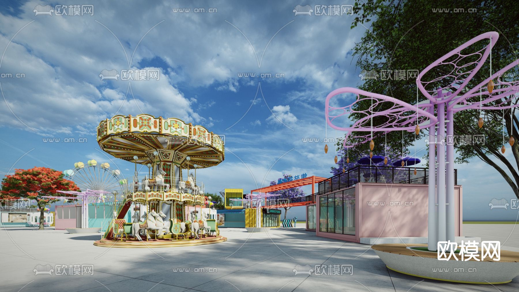 工业风 集装箱 商业街su模型下载（渲染图2）