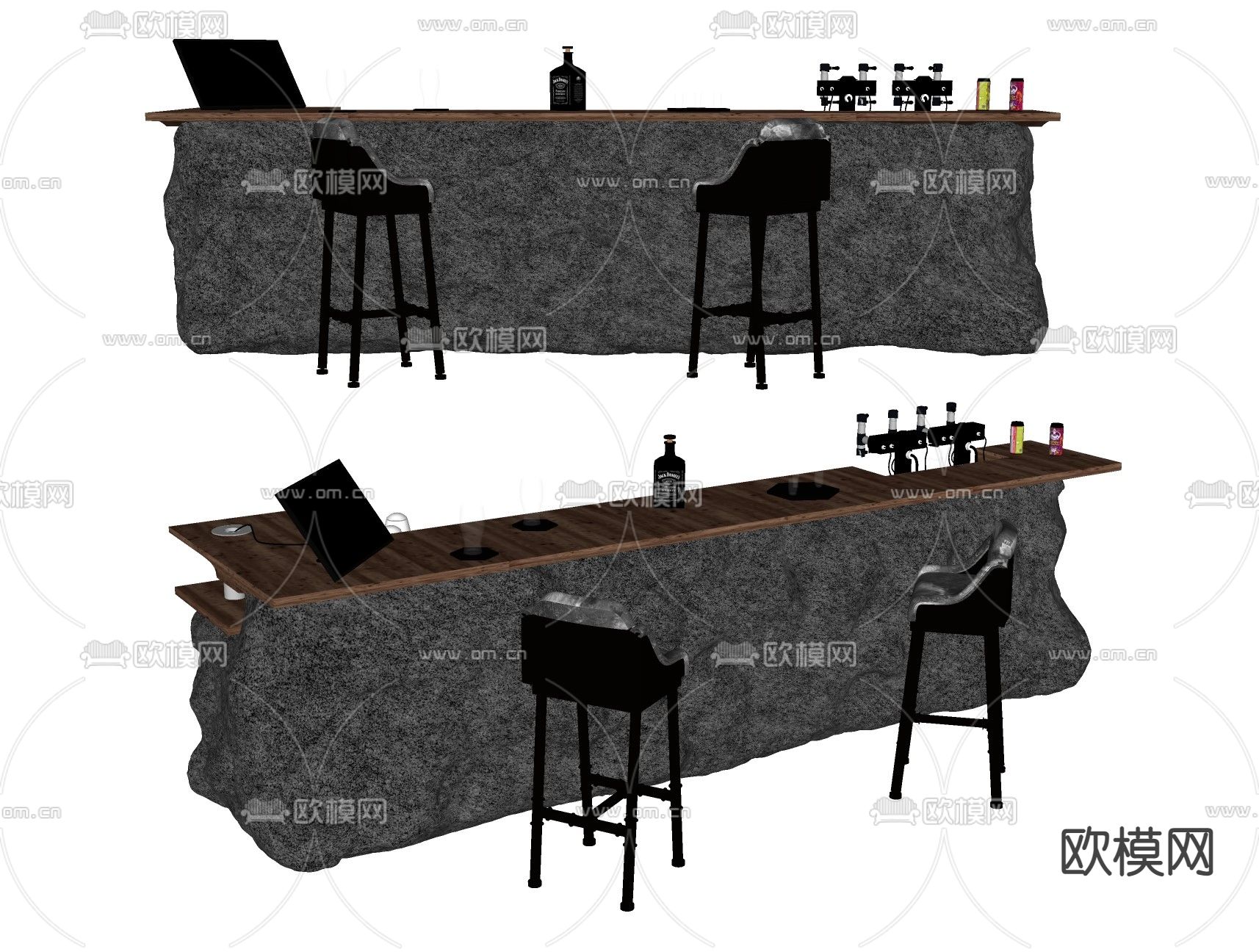 工业风吧台 吧凳su模型下载（渲染图2）