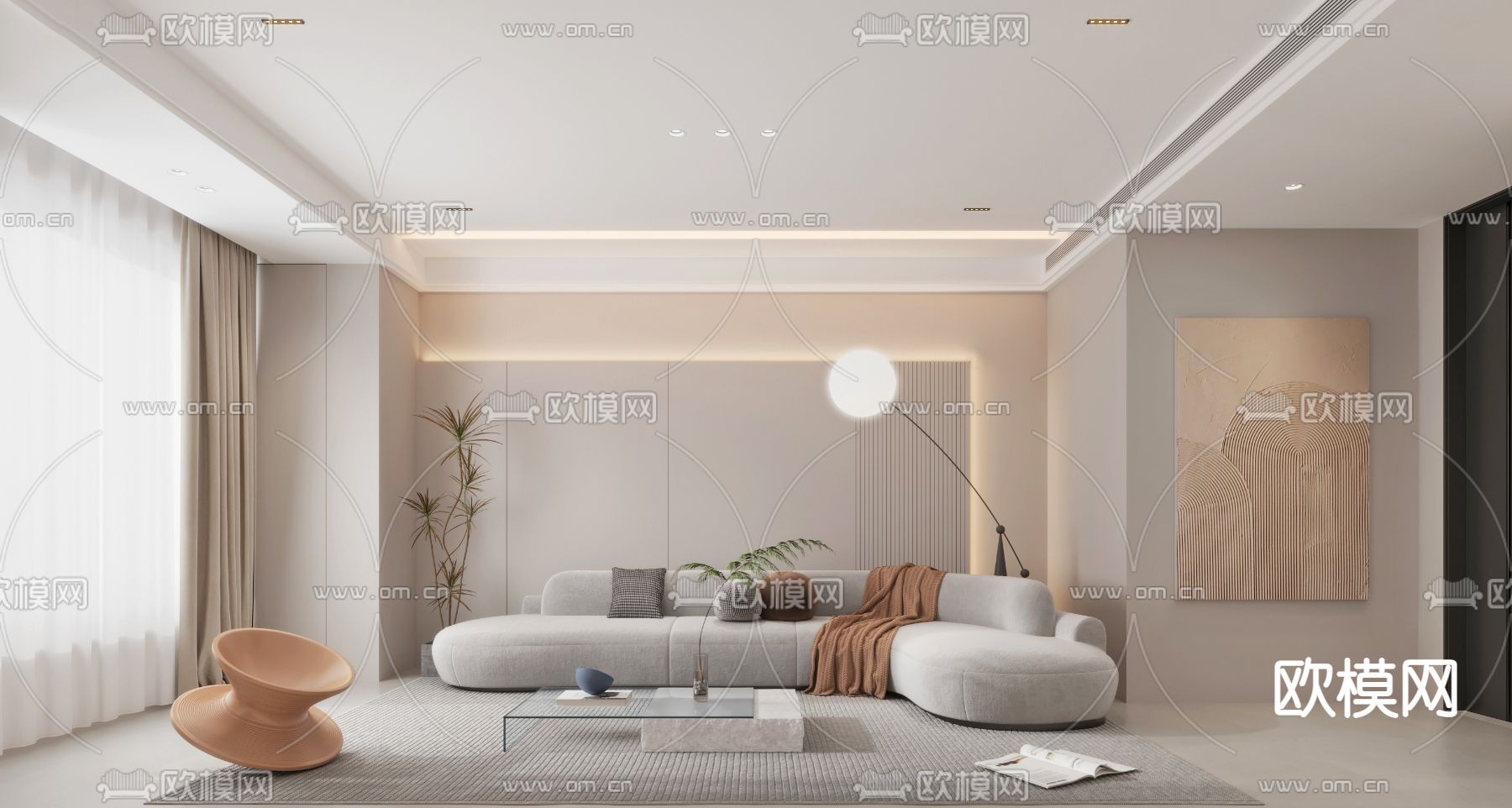 奶油风客厅3d模型