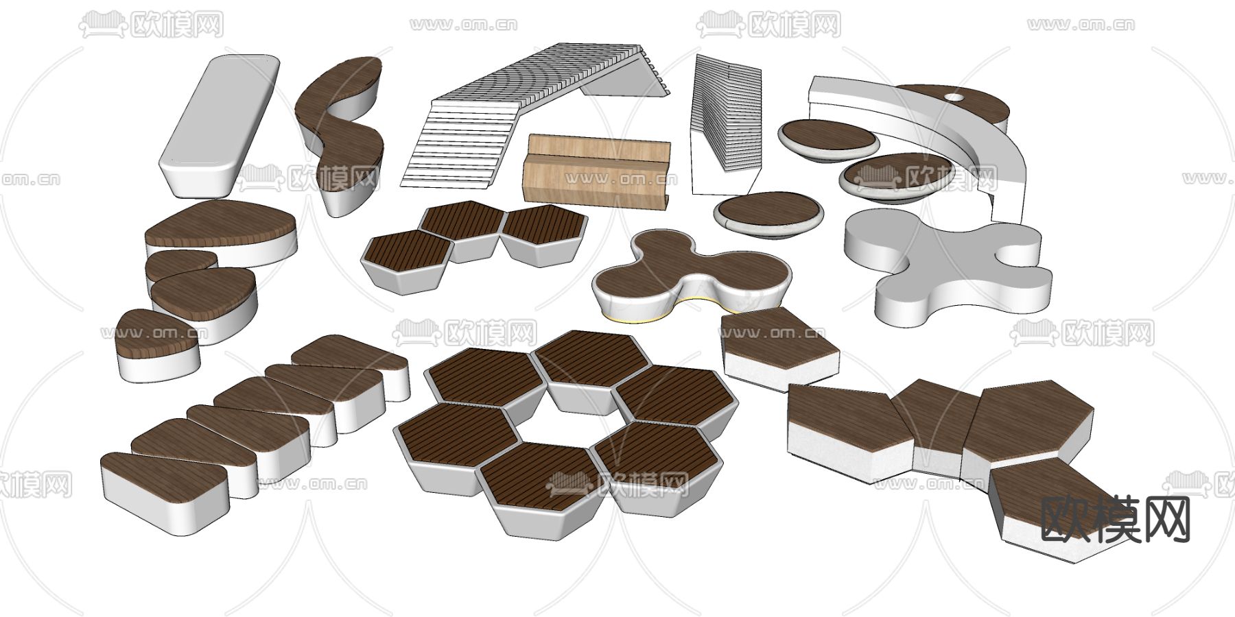 公共座椅 景观座椅su模型下载（渲染图2）