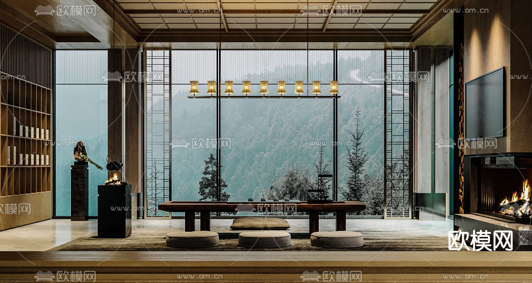 新中式茶室 茶馆3d模型下载_ID14002747_3dmax免费模型-欧模网