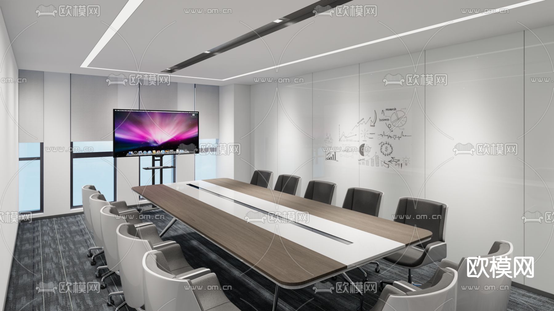 现代会议室su模型下载_ID13053070_sketchup模型下载-欧模网