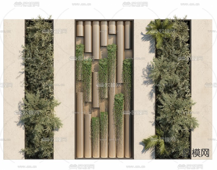 现代绿植墙su模型下载(渲染图1)