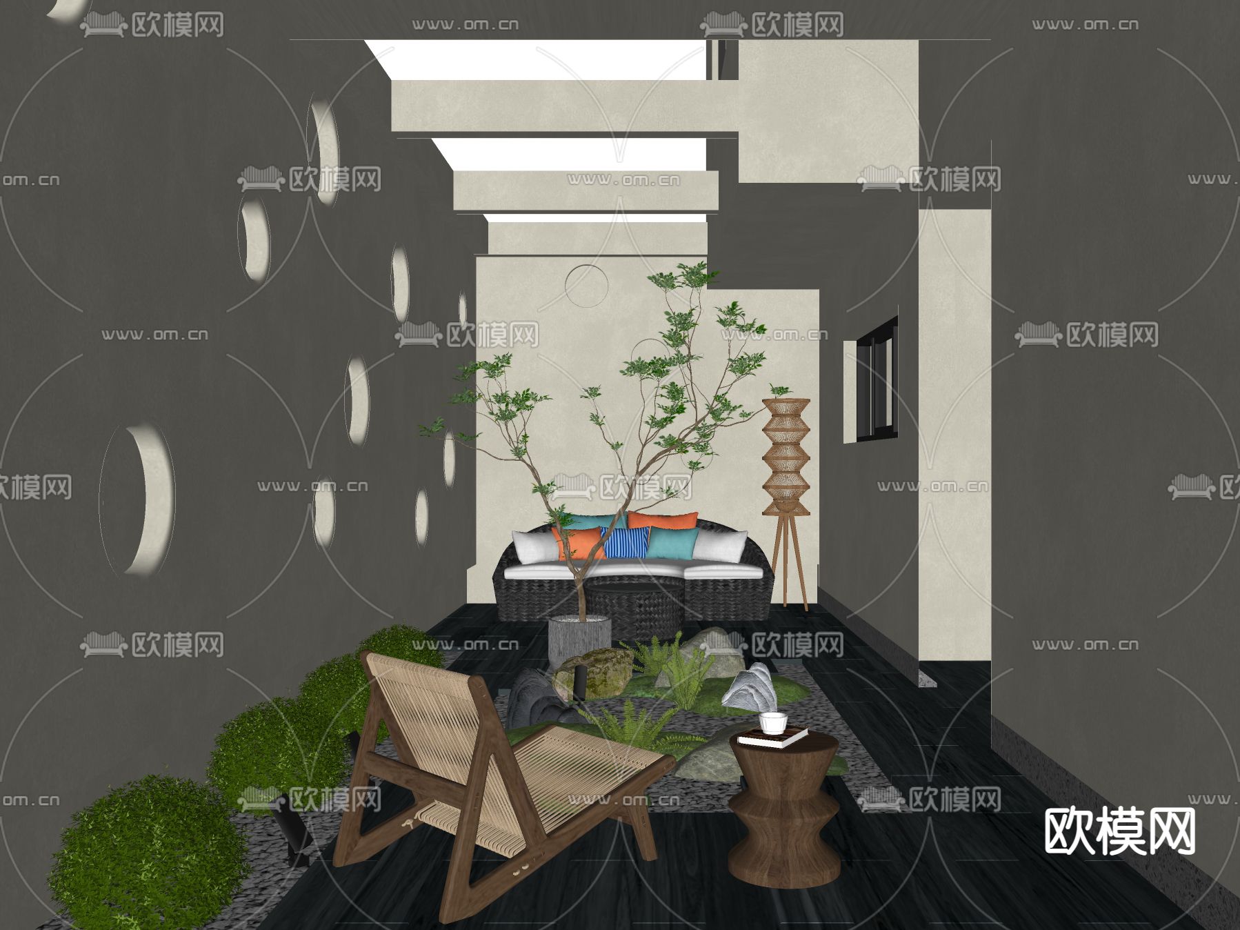 天井庭院景观su模型下载（渲染图2）