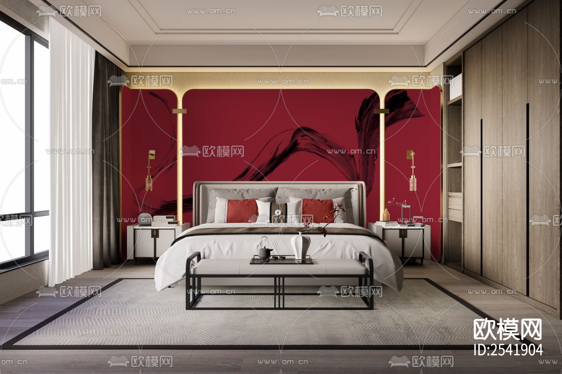 新中式 水墨 毛笔 黑白 线条 高端 壁画下载（渲染图3）