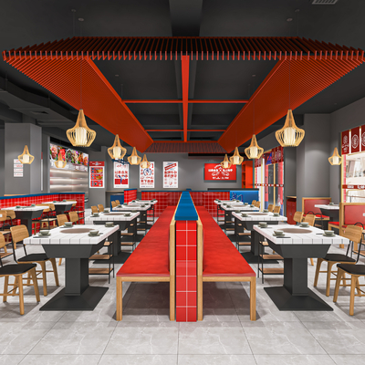  新中式火锅店su模型 