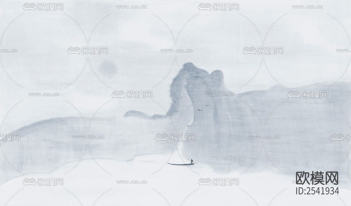 新中式山水壁画下载（渲染图2）