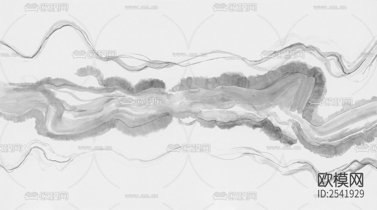 新中式 烟雾 水墨 抽象 黑白 壁画下载（渲染图4）
