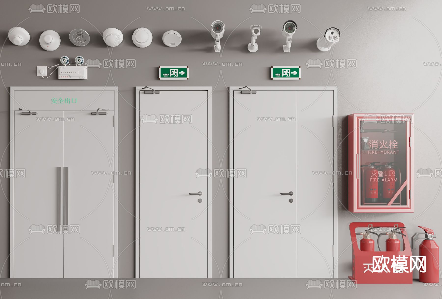 消防门 防火门 灭火器3d模型下载