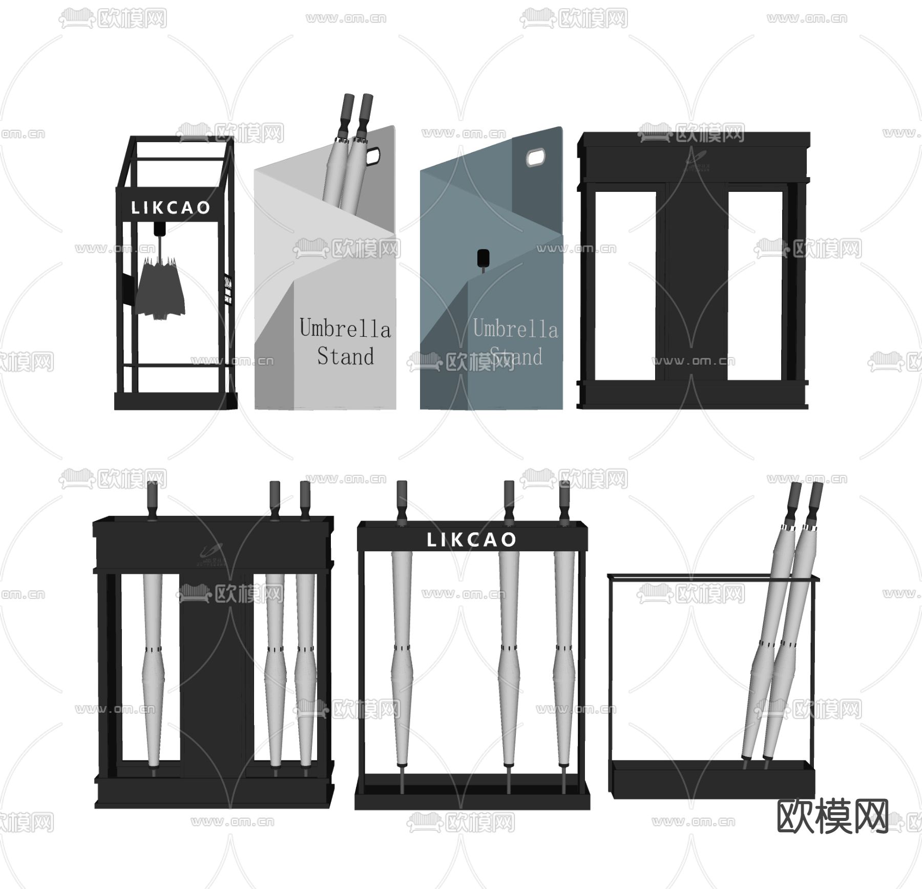 共享雨伞 雨伞架su模型下载（渲染图2）