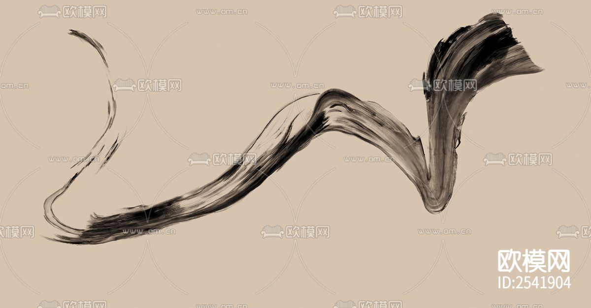 新中式 水墨 毛笔 黑白 线条 高端 壁画下载（渲染图6）