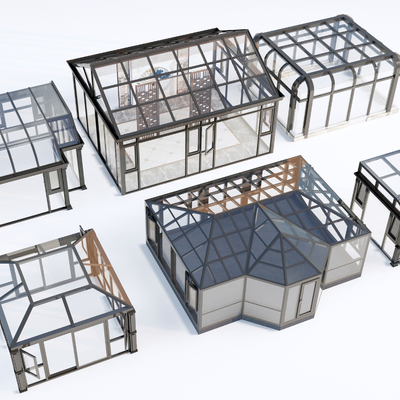  阳光房 玻璃房 玻璃花房su模型 