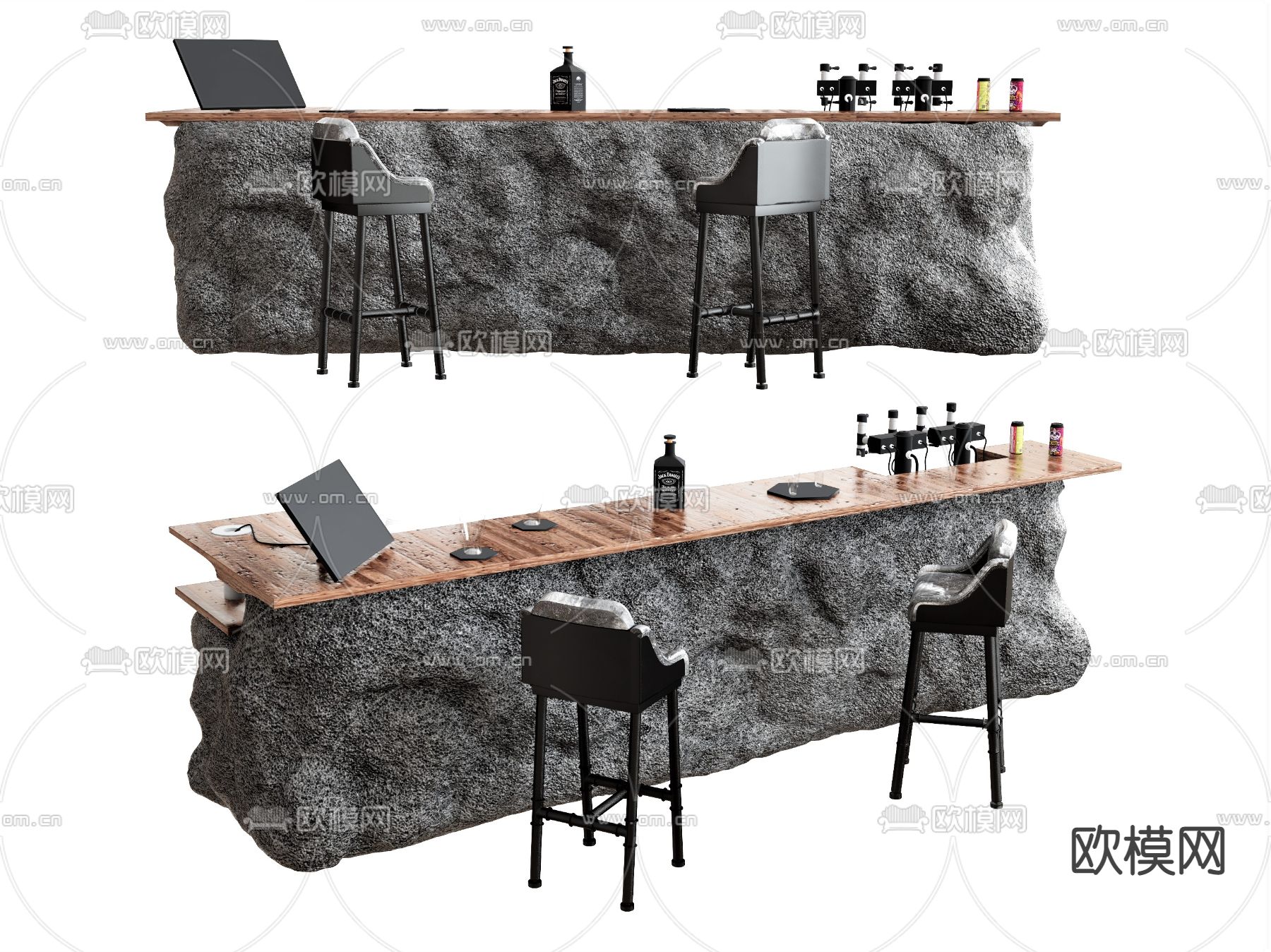 工业风吧台 吧凳su模型下载（渲染图1）