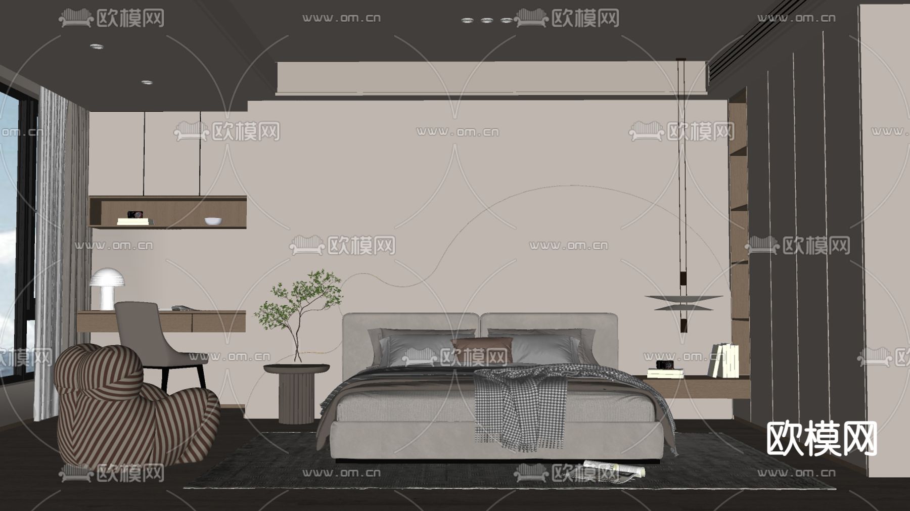 侘寂风卧室su模型下载（渲染图2）