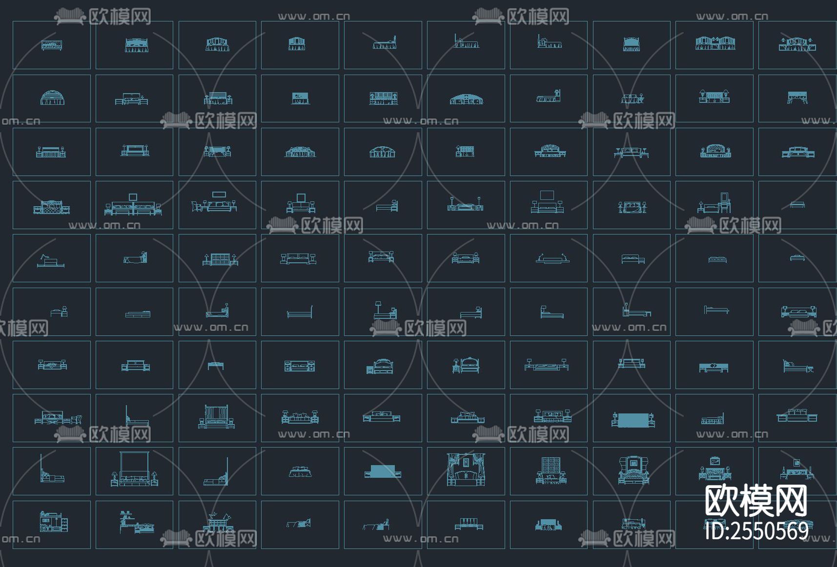 1000款床具CAD施工图下载（渲染图7）