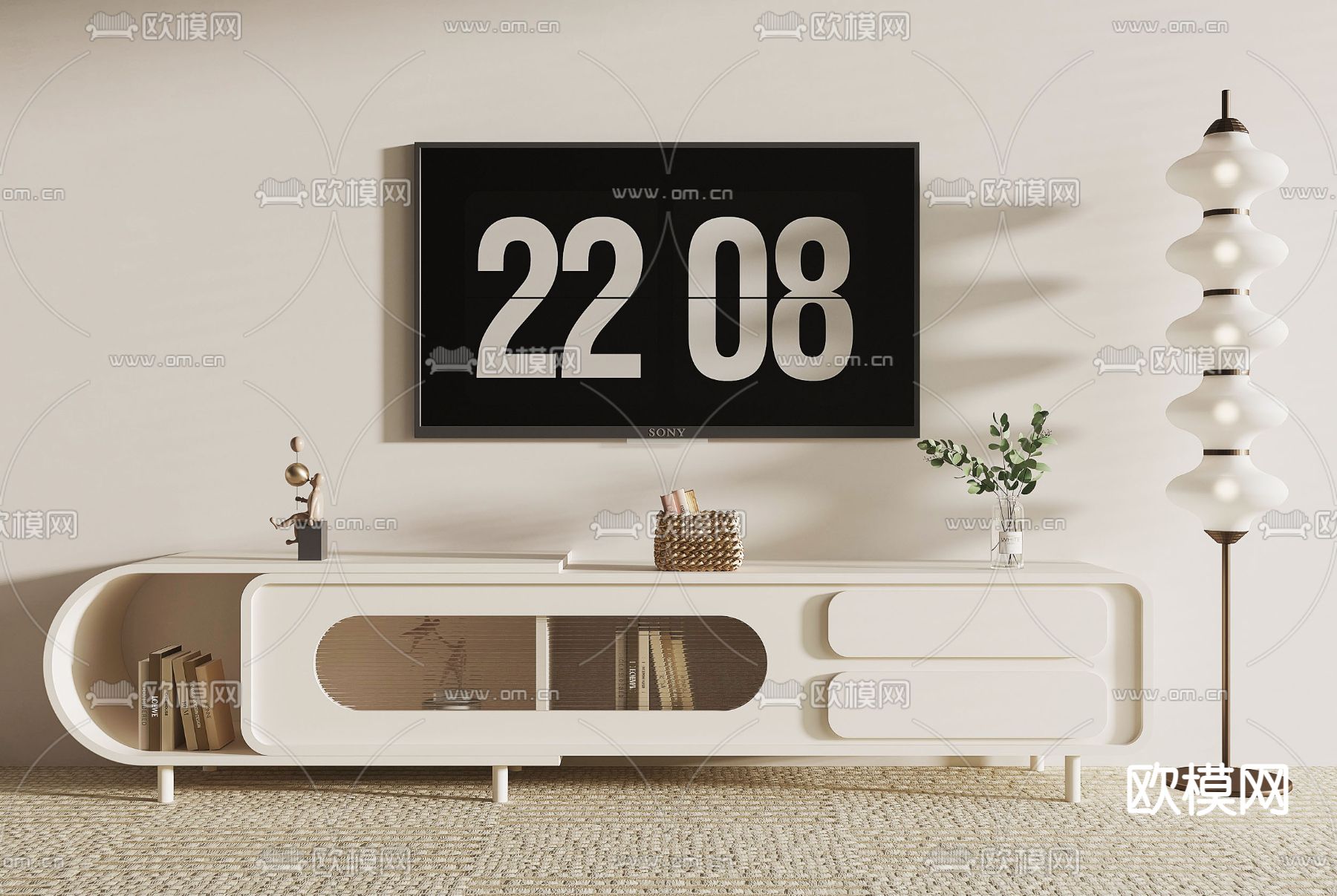 奶油风电视柜3d模型下载