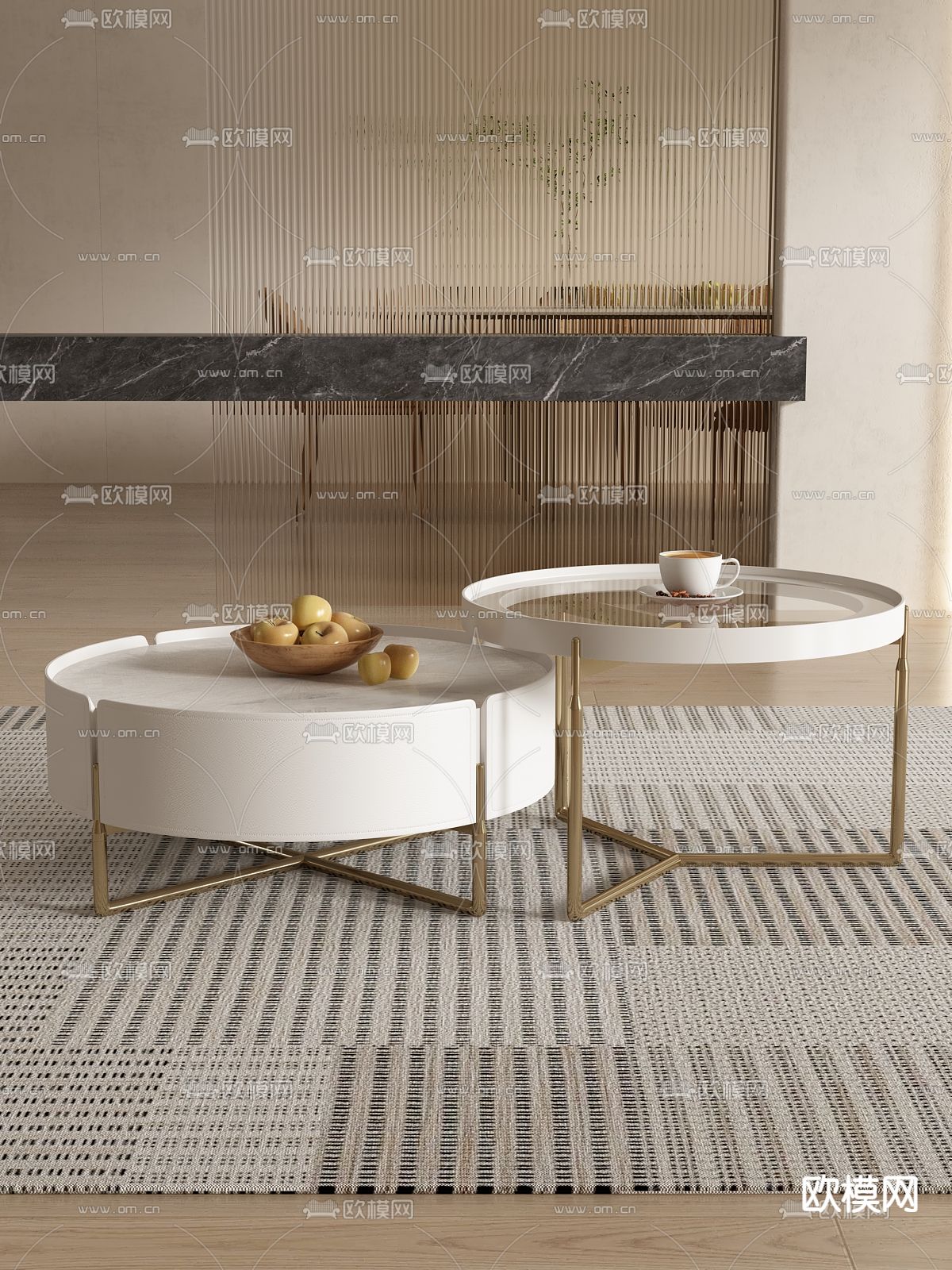 奶油风茶几3d模型下载（渲染图2）