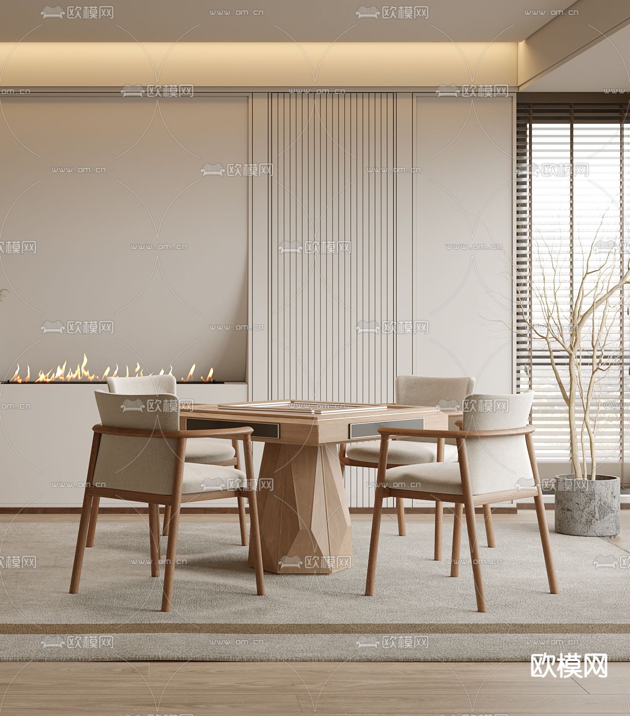 侘寂麻将室3d模型下载（渲染图2）