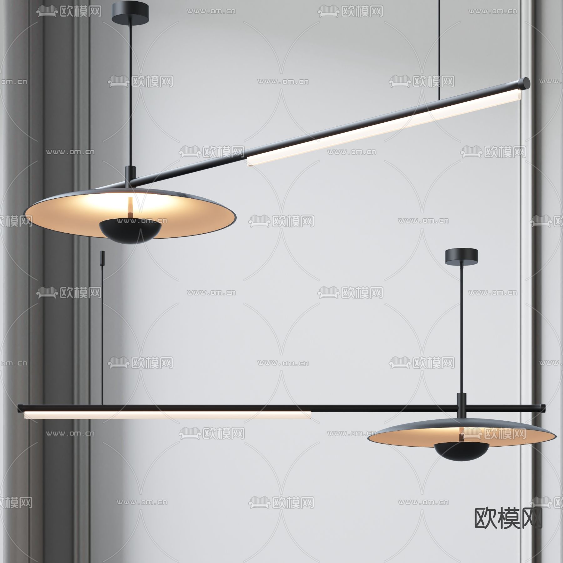 长吊灯 办公吊灯3d模型下载