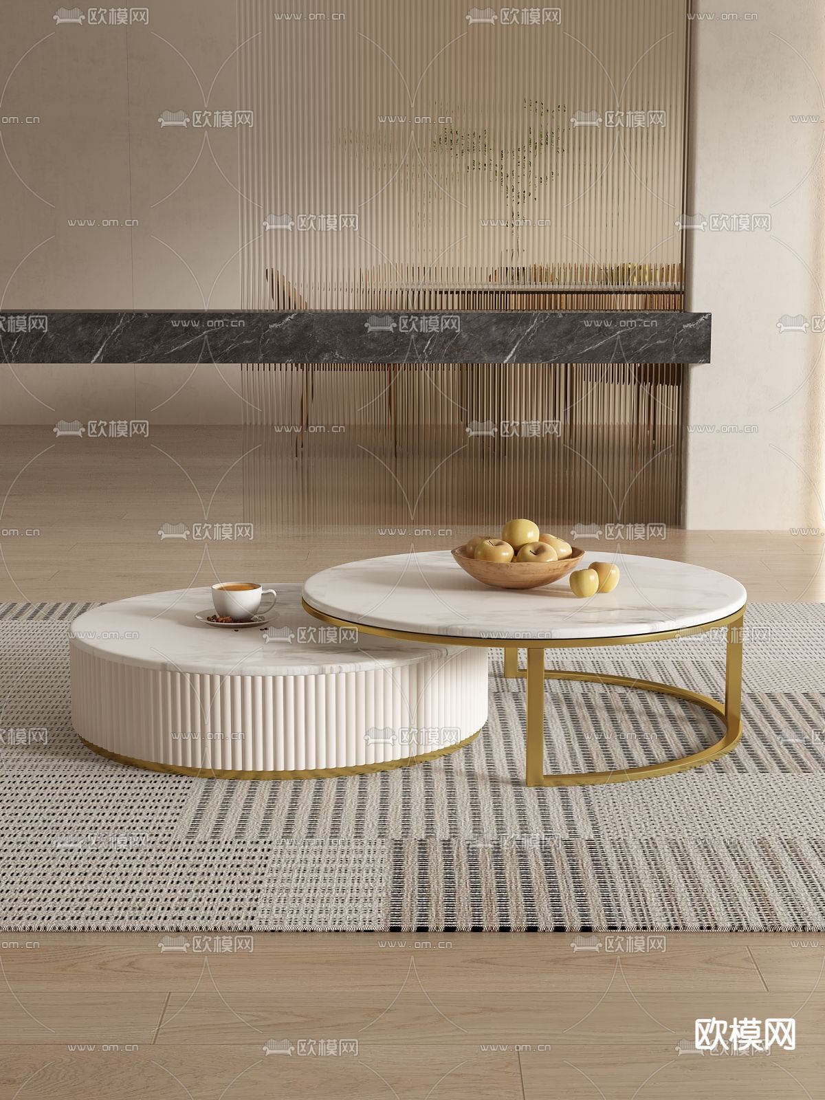 奶油风茶几3d模型下载（渲染图2）