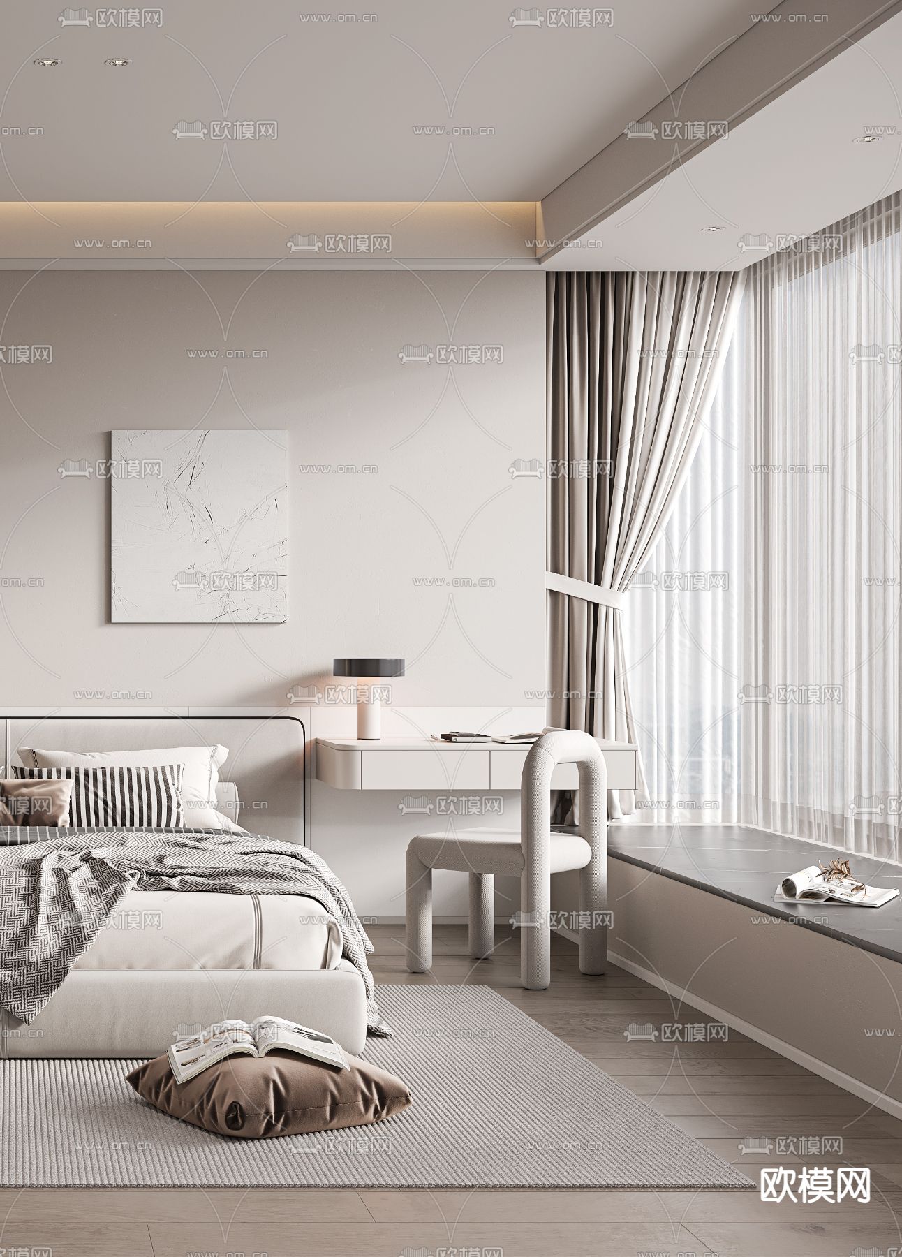 奶油风卧室 主卧3d模型下载（渲染图2）