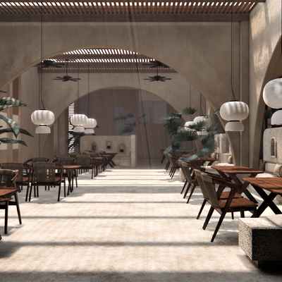  东南亚餐厅su模型 