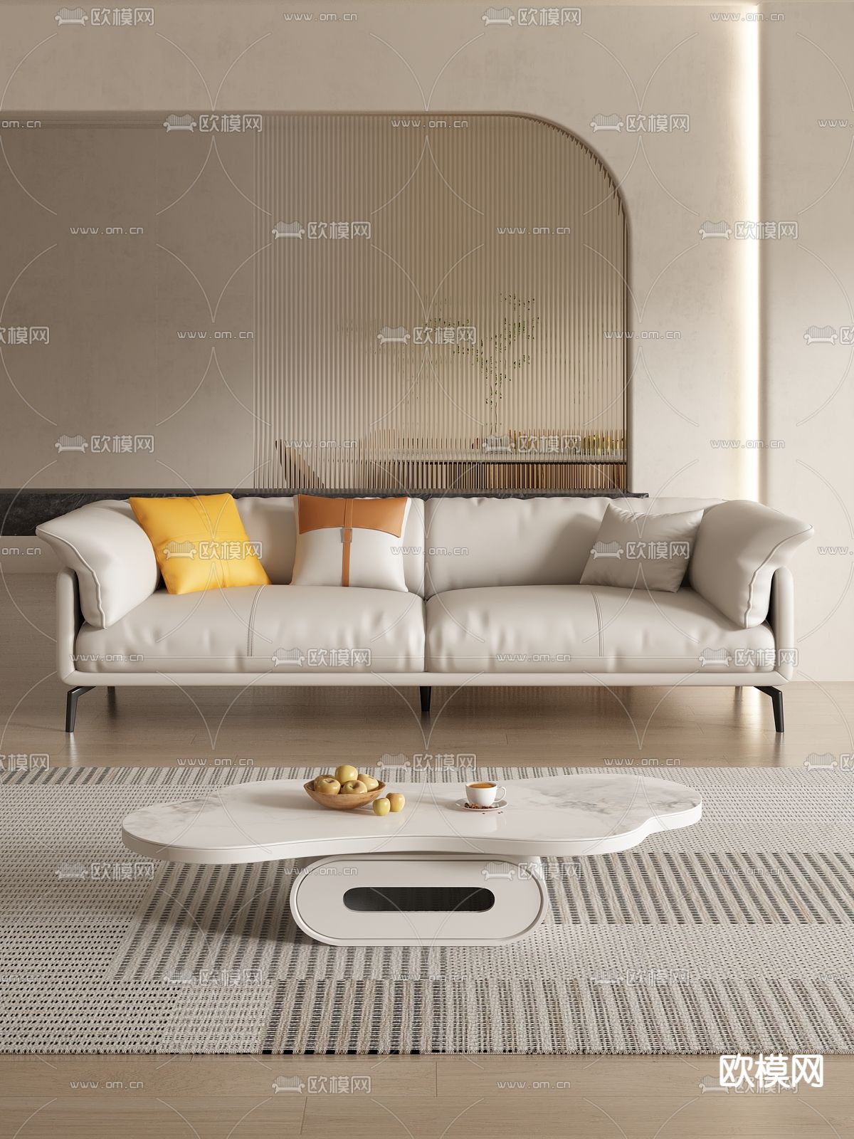 奶油风沙发 软体沙发3d模型下载（渲染图2）